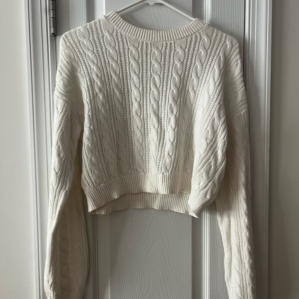 H&M Cream Cable-Knit Crewneck Sweater
